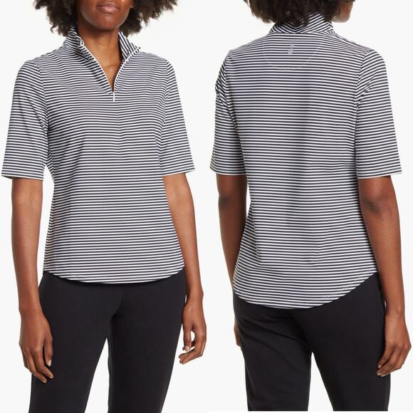 Tommy Bahama Aubrey Stripe Island Mock Neck Top in Black/White, XXS - Picture 1 of 8